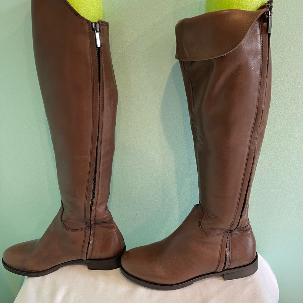 Women's Over-the-Knee Brown Leather Boots - Classic Tall Riding Style - Picture 2 of 8
